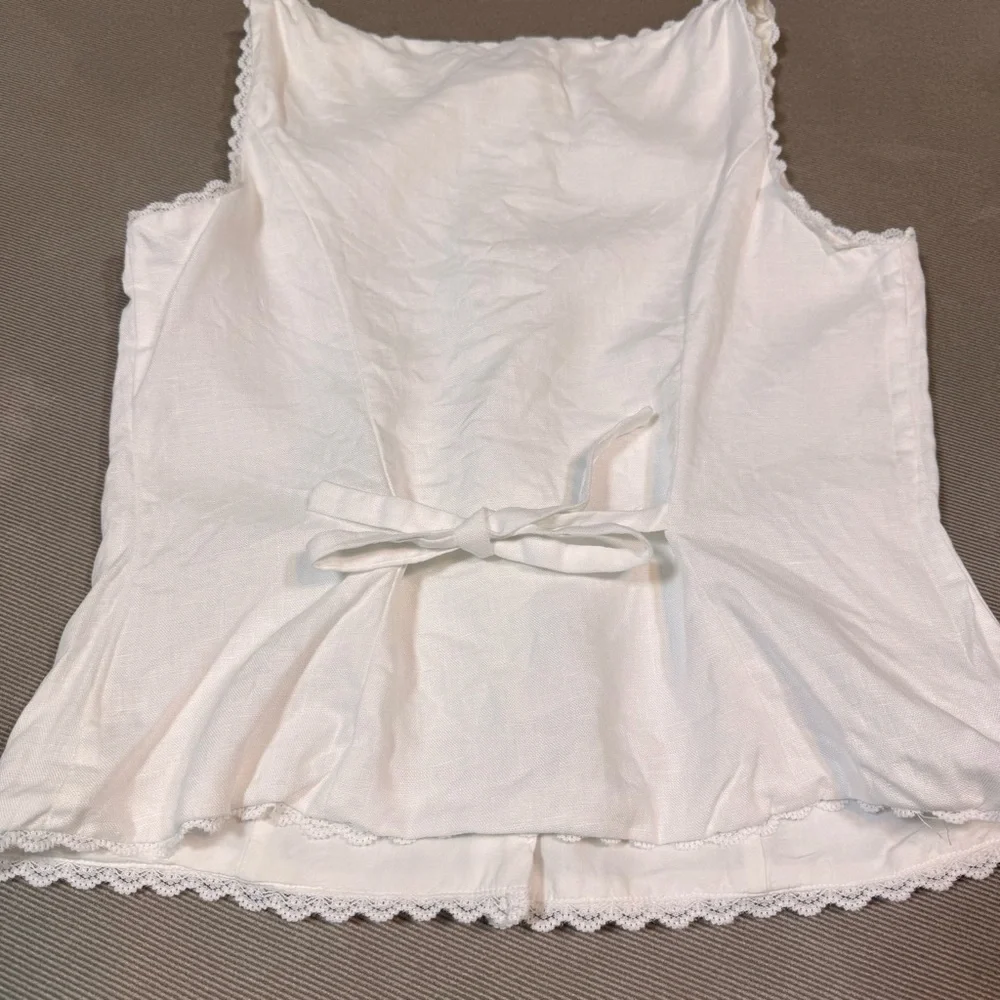 Reformation Amela Linen Top Ivory White Size 6 Lace Detail Button Down - Picture 10 of 13